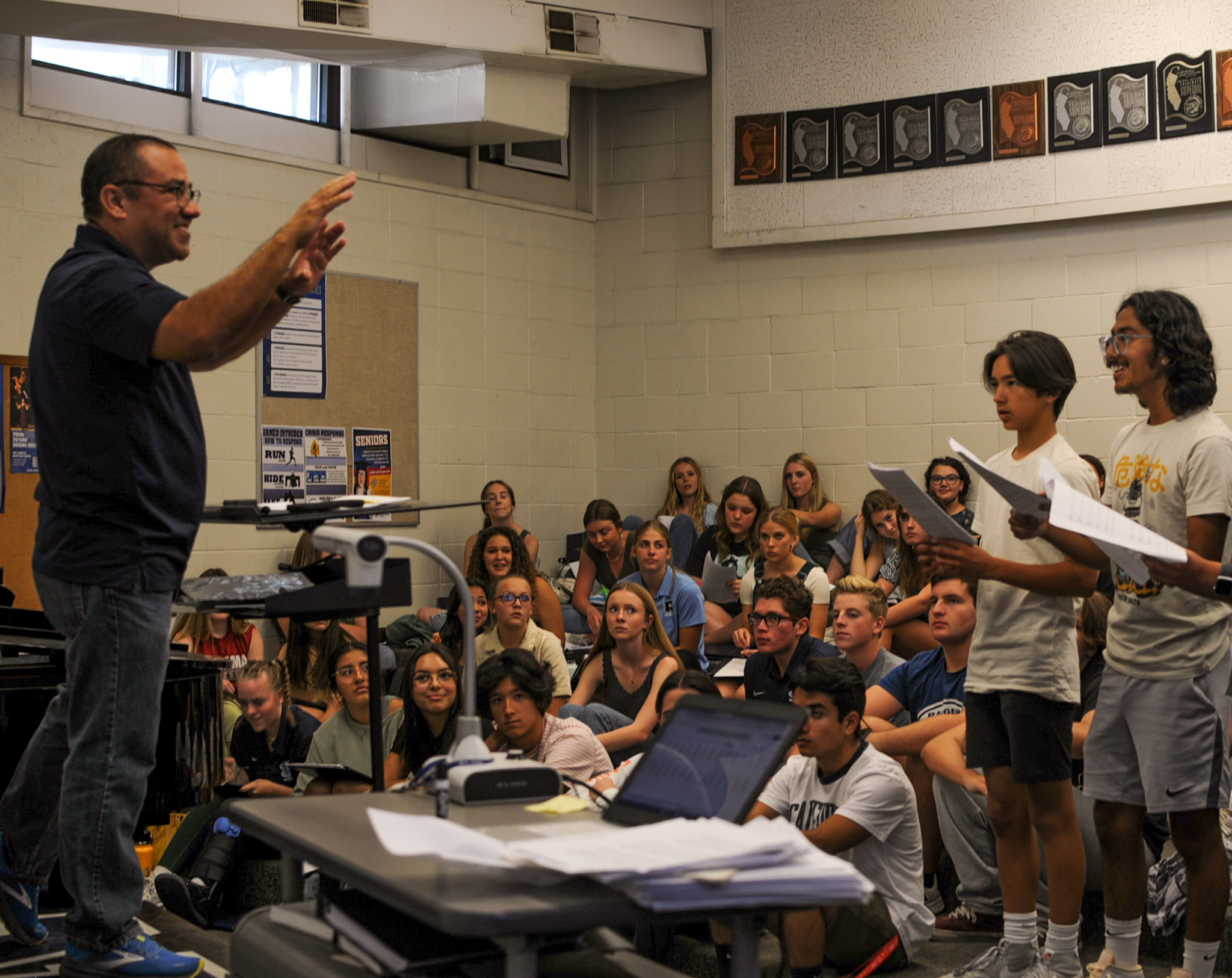 This picture was taken in October, Mr. Carrillo prepares students for COS Festival