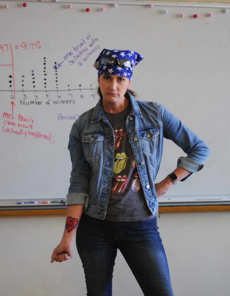 Mrs. Blair dressed up as a biker