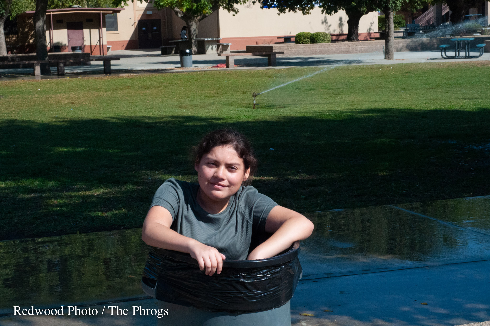 I took this picture with a Nikon D300S. I wanted to capture the weird and random action of going in a trash can for a school project. -Ayla