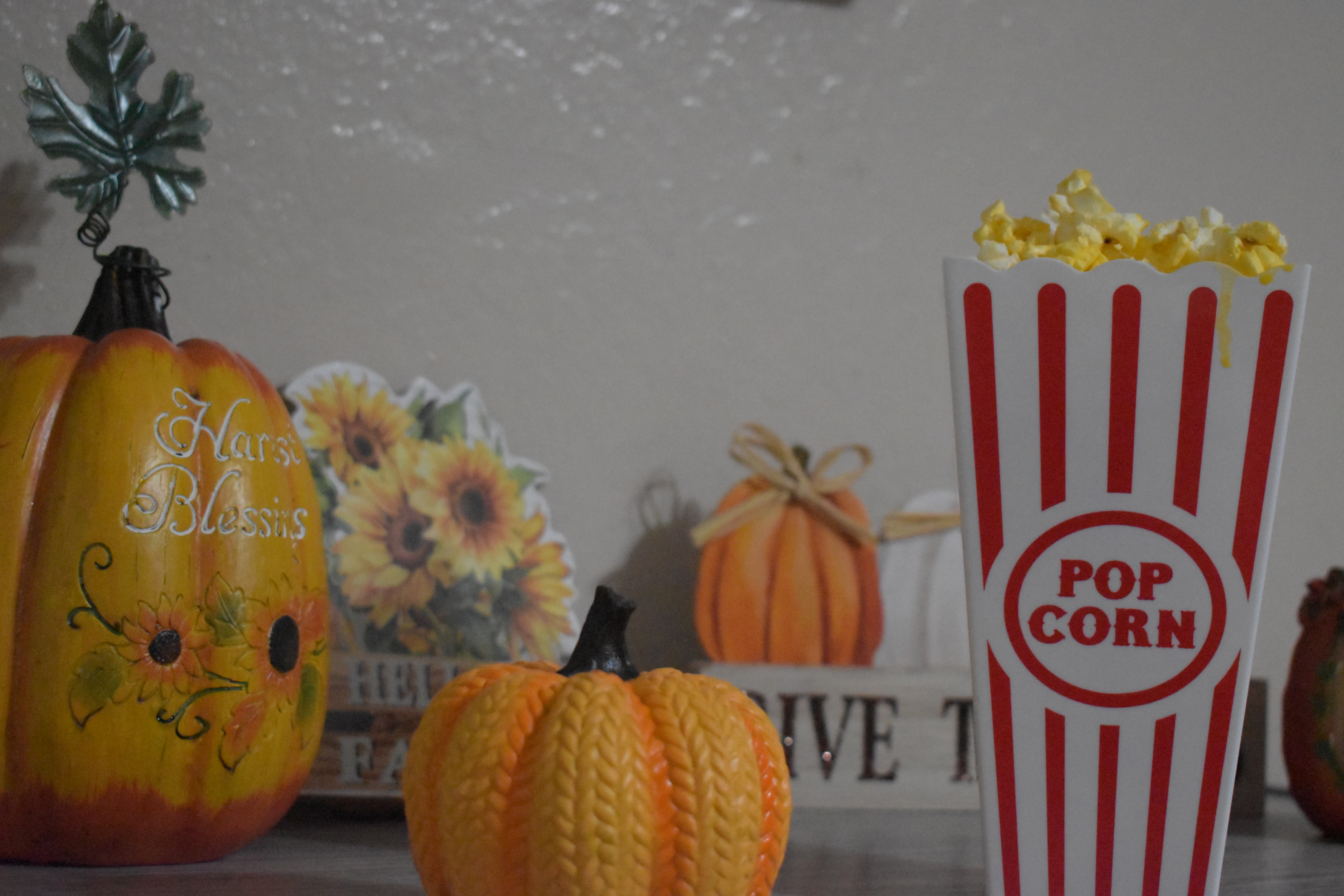 Popcorn with fall decorations