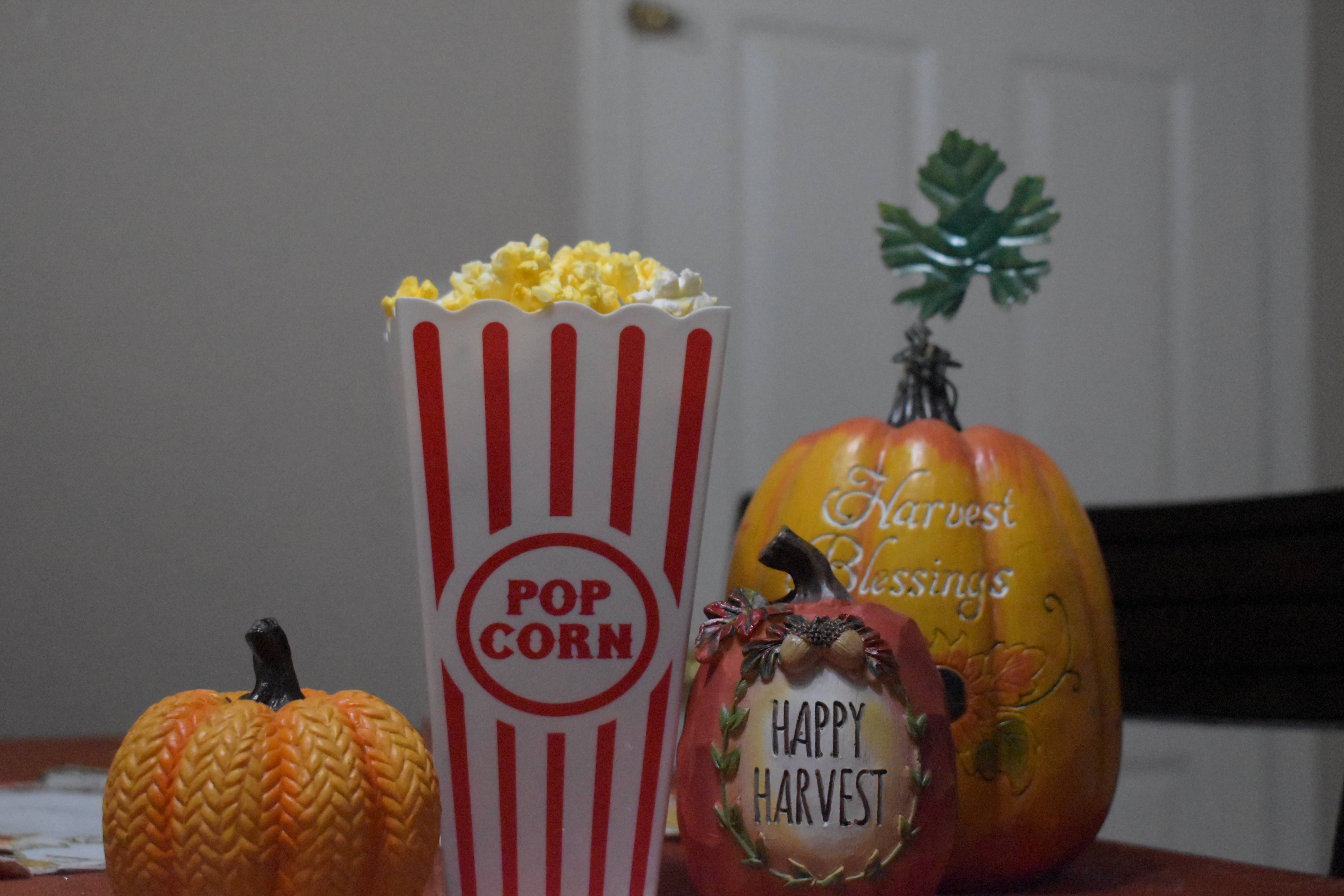 Popcorn with fall decorations