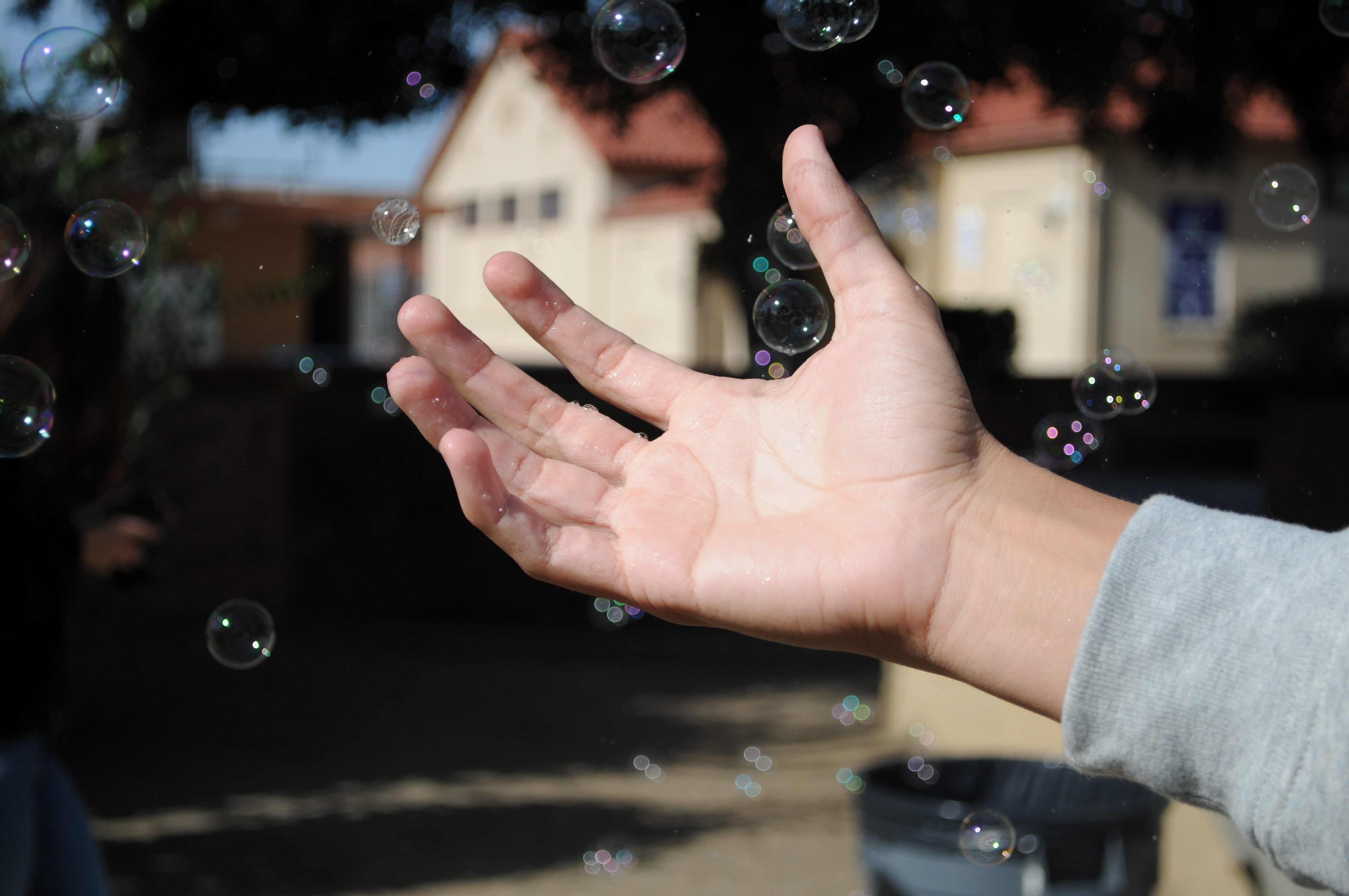 Jimmy reaching for bubbles